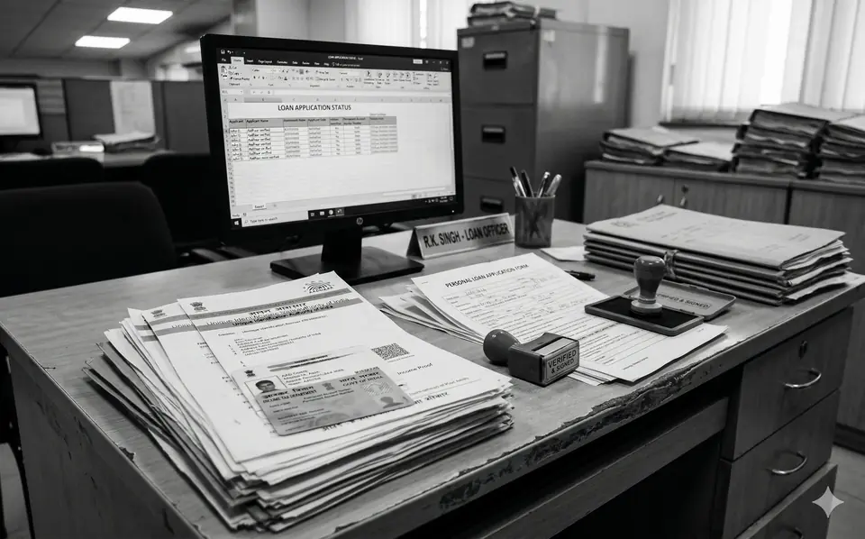 Banking documents and financial records on an office desk
